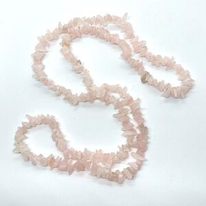 Genuine Rose Quartz Light Pink Stone Beaded Healing Crystal Endless Necklace 34"